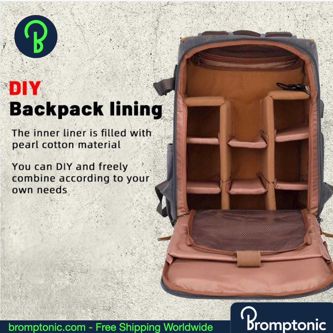 Brompton Camera Backpack – Vintage Canvas DSLR Photography Bag with Front Carrier Frame (A/C/G/P/T Line)